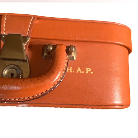 Tommy Traveler Vintage VGC Small Brown Leather Train Travel Cosmetic Suitcase - Picture 2 of 9